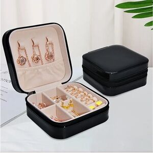 Jewelry Box Portable Men’s Black Patent Leather Travel Antioxidant Zipper